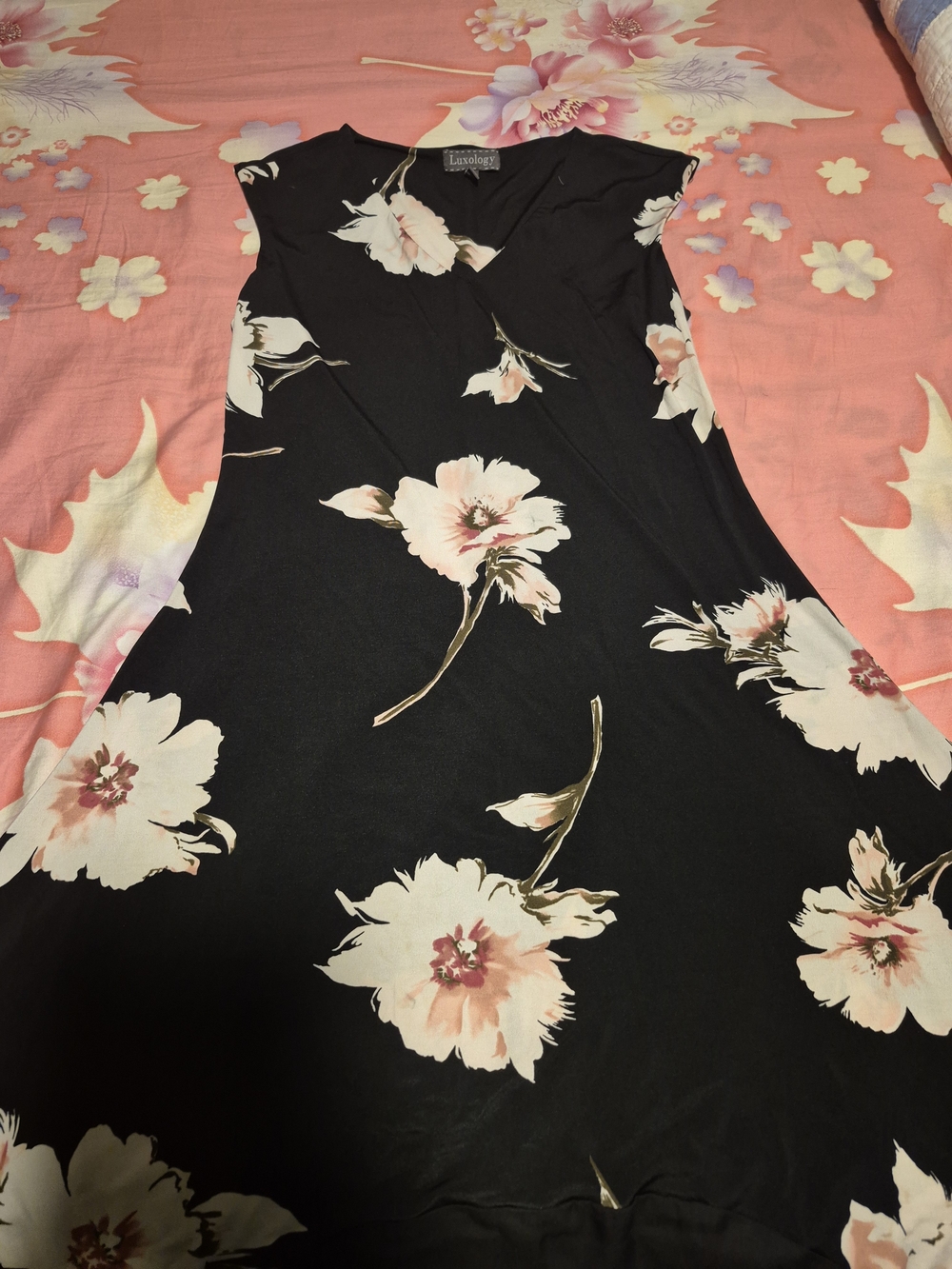 Luxology Black Tunic with Soft Pink and Cream Floral Print